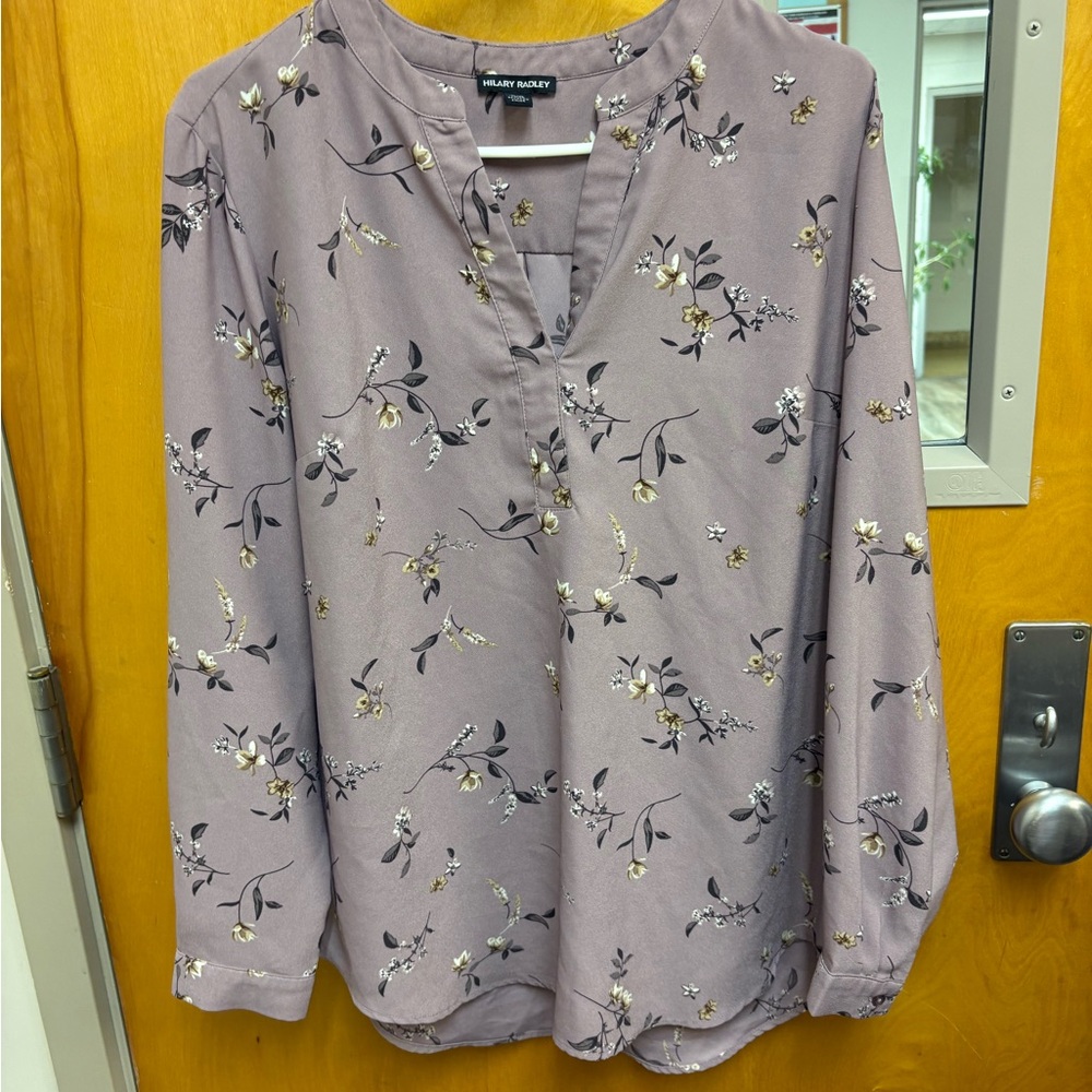 Hilary Radley Dusty Mauve Floral Split-Neck Blouse